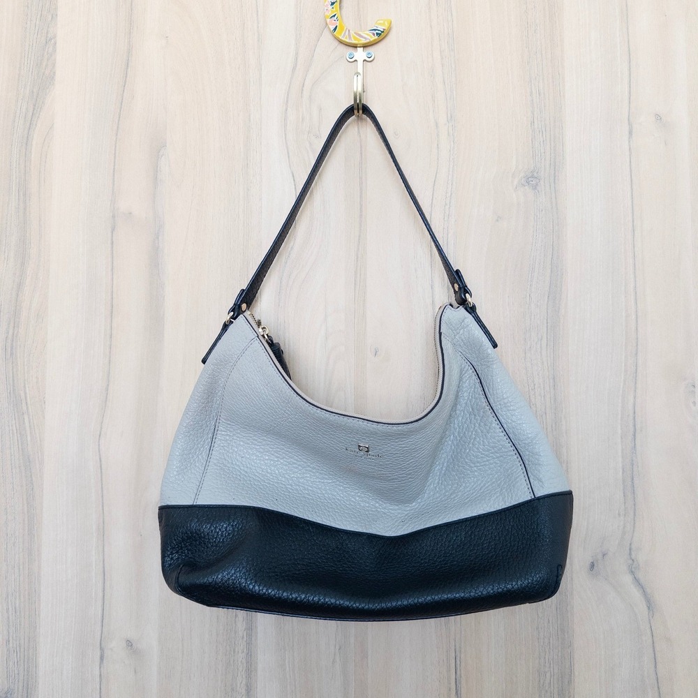 Kate Spade Hobo Leather Shoulder Bag Beige Black Colorblock Preppy‎ Minimalist View 2